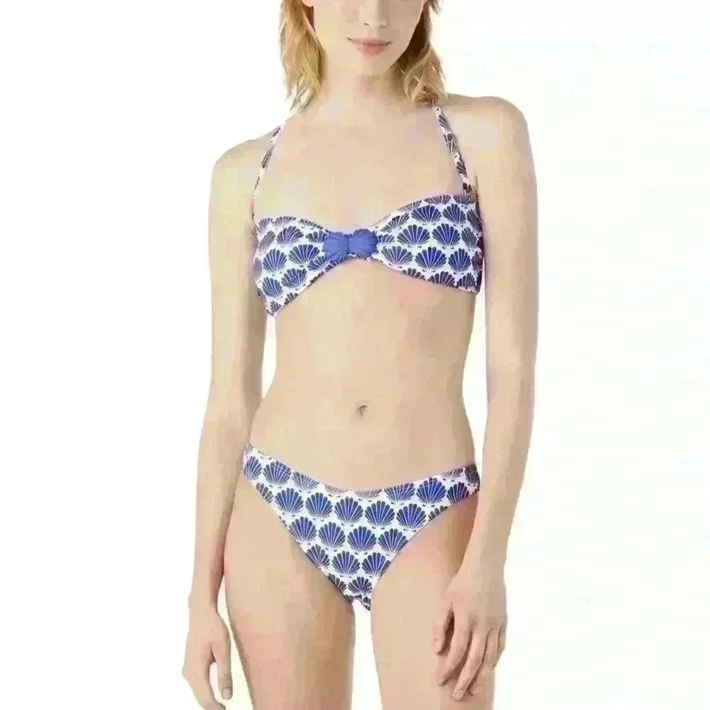 Kate Spade NWT Bikini Set Blueberry Colored Shells on a White Background Size M